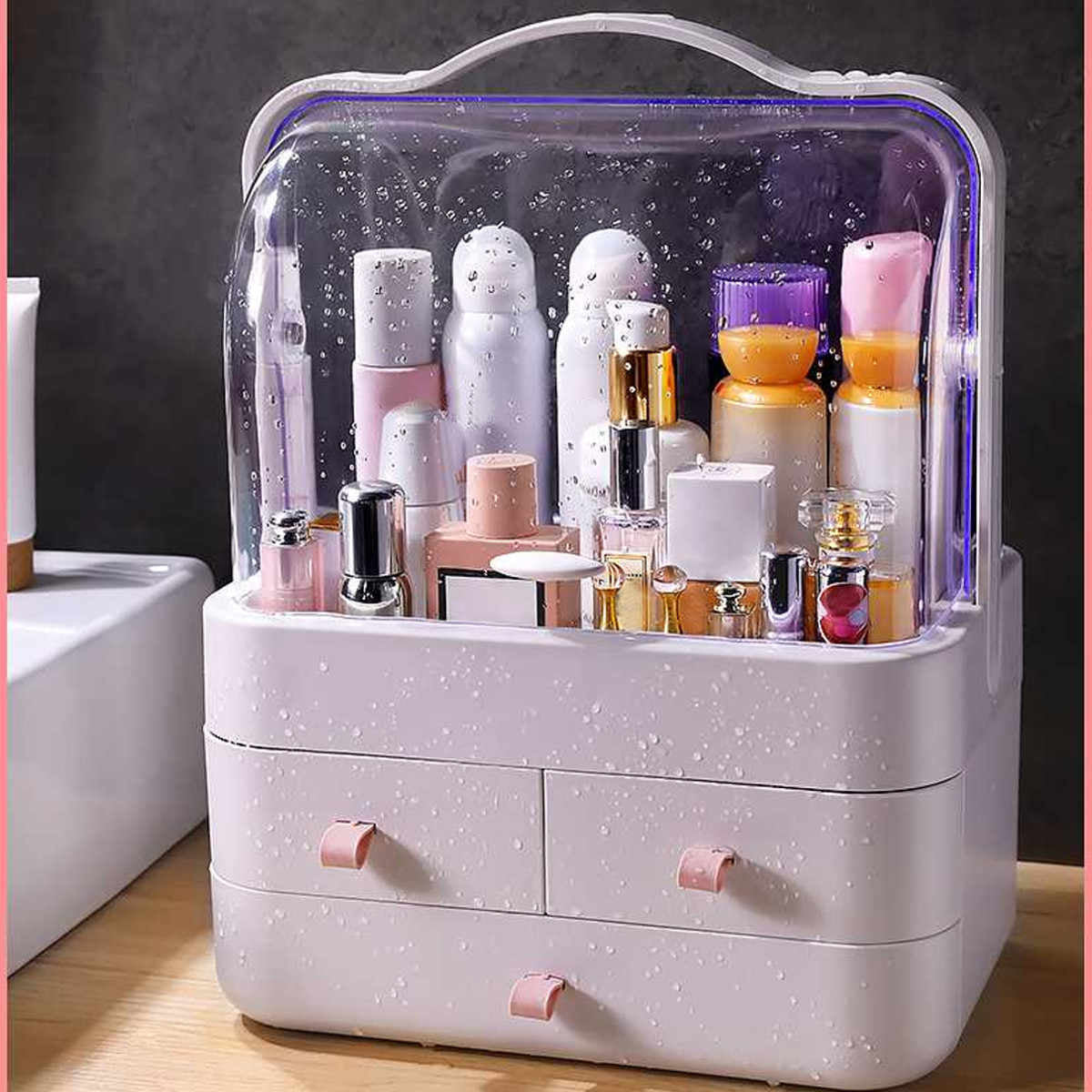 Luxury Rotating Makeup Organizer Box – Dustproof Cosmetic Storage for Dressing Table