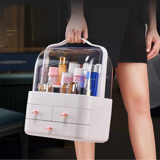 Luxury Rotating Makeup Organizer Box – Dustproof Cosmetic Storage for Dressing Table