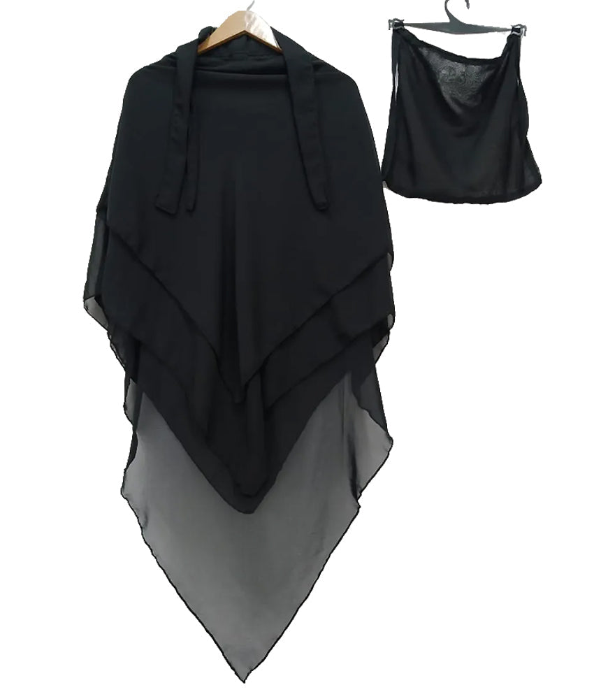 3 Layer Chiffon Hijab and Niqab Set for Women | Modest Khimar Outfit