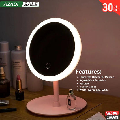 Portable Lighted Makeup Mirror with Stand – 3 Lighting Modes