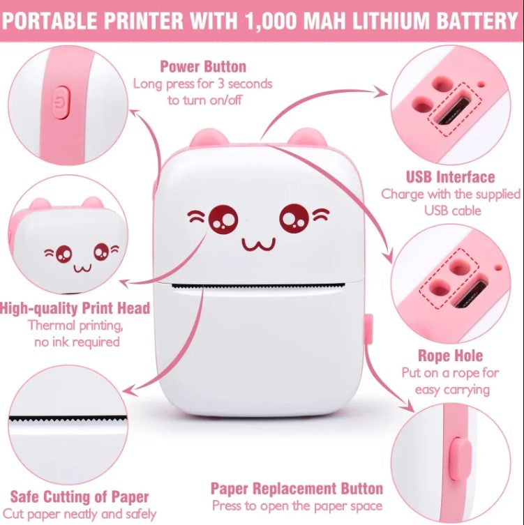 Pocket Inkless Mini Printer - 1080P Instant Camera Printer - 2.8 inch IPS Screen