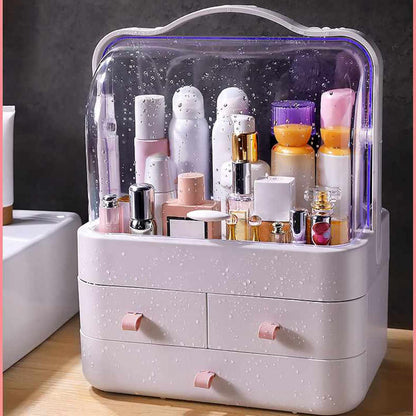 Luxury Rotating Makeup Organizer Box – Dustproof Cosmetic Storage for Dressing Table