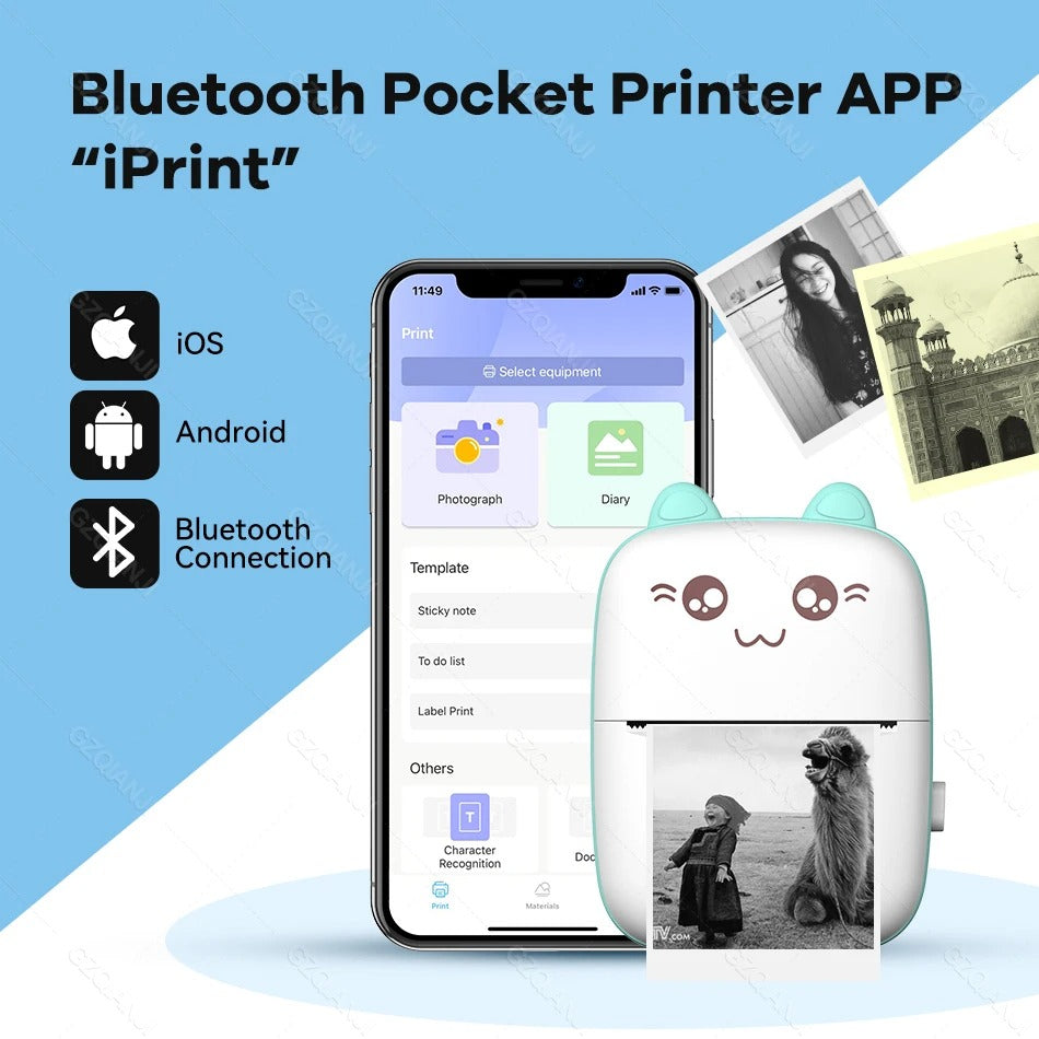 Pocket Inkless Mini Printer - 1080P Instant Camera Printer - 2.8 inch IPS Screen