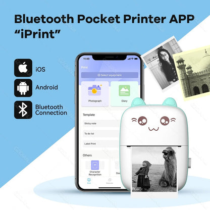 Pocket Inkless Mini Printer - 1080P Instant Camera Printer - 2.8 inch IPS Screen