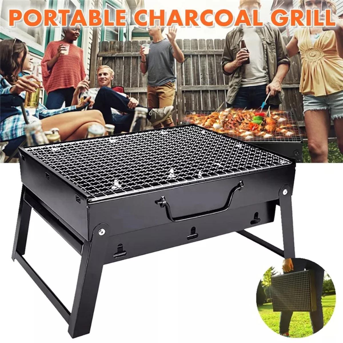 Portable folding BBQ grill stainless steel book style