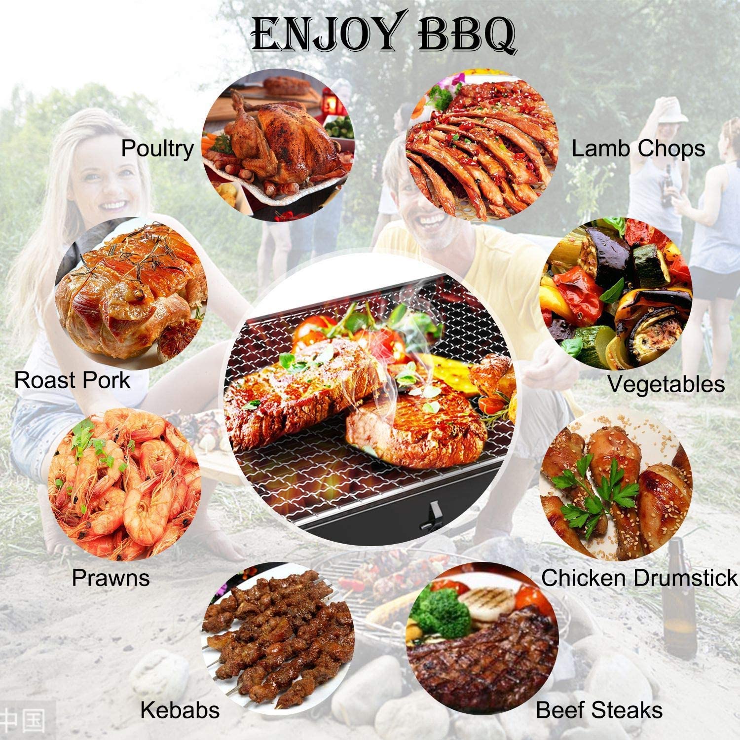 Book style grill compact carry like briefcase