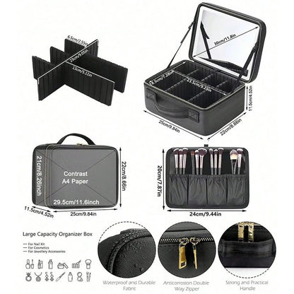 Travel makeup bag with mirror USB rechargeable light