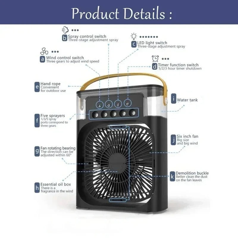 Cooling fan adjustable mist spray settings